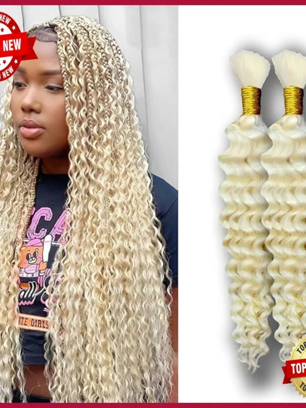 20 Inch Deep Wave Human Hair Extensions for Boho Braids 100g Bundle
